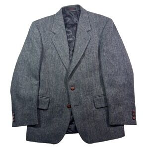 mens gray Vintage Herringbone Tweed blazer jacket sport suit coat 100% wool 38S